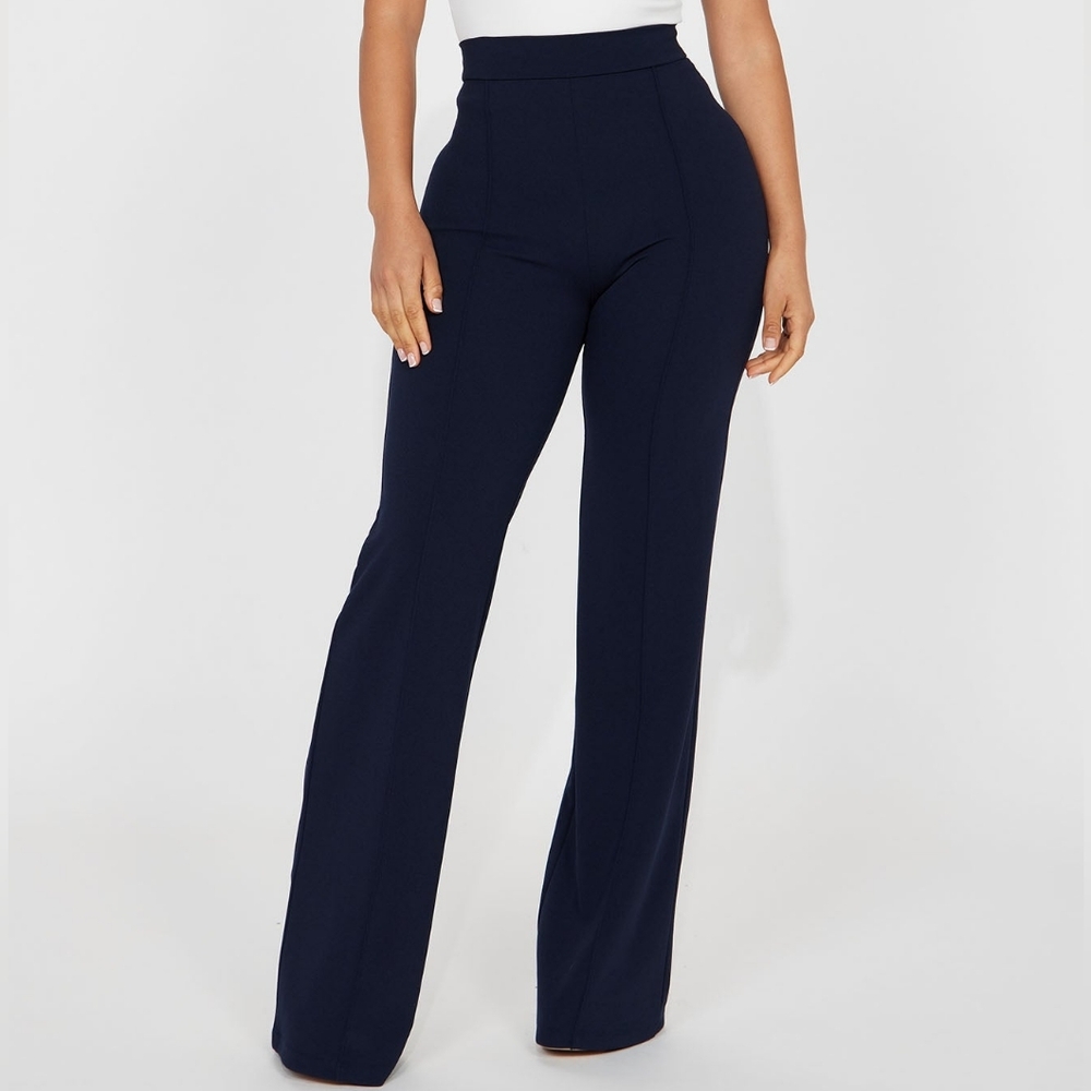Victoria High Waisted Dress Pants - Navy - Dark Academia Minimalist Trousers - L